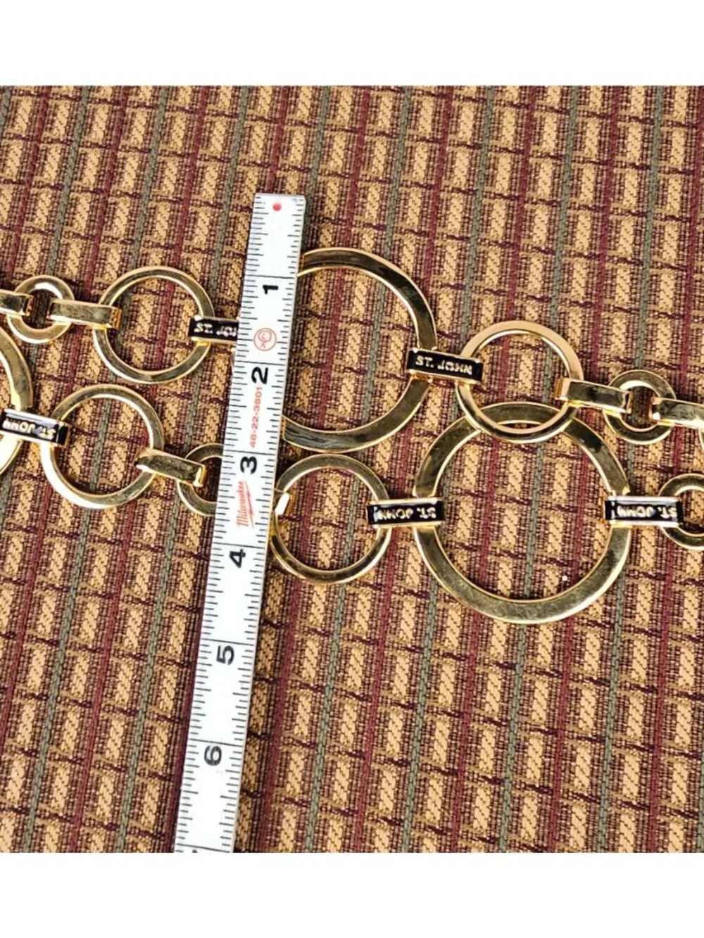 St. John Gold & Black Chain Link Belt With Logo Accents - 41 Inches Long